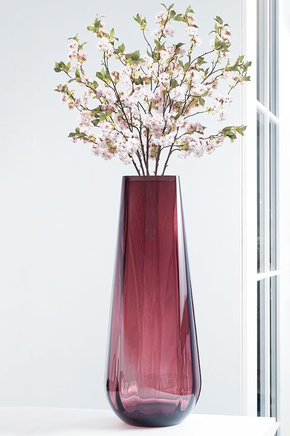 Flower Vase - Glass - Amethyst - Berry - Colored - Thick - 13.9" H - Square Top - Optic Design - European Made - by Barski