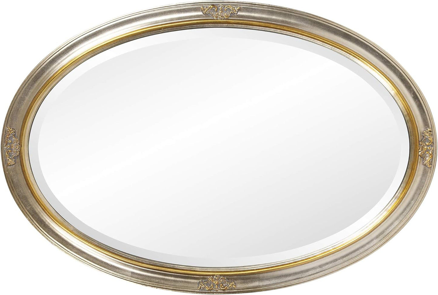 Howard Elliott Carlton Oval Decorative Wall Mounted Mirror, Stainless Steel, Bevelled Oval Hanging Vanity Mirror for Wall Decor, Hallway, Bedroom, Living Room, 22 x 32 Inch