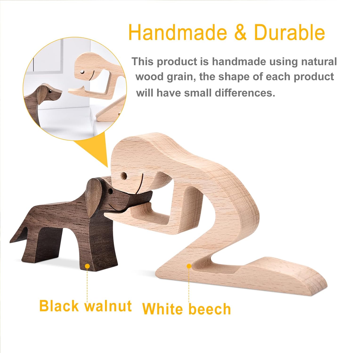 ISHINE Handmade Wooden Dog Gift - Carved Dog Statue, Perfect for Home, Office or Living Room Decor