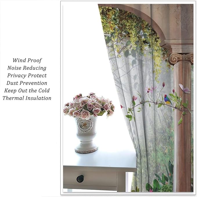 Gothic Blackout Curtains，Fantasy Spring Nature Forest Birds Pattern Drapes Window 2 Panel Rod Pocket Curtain for Bedroom Living Room Decor 21" W X 45" L