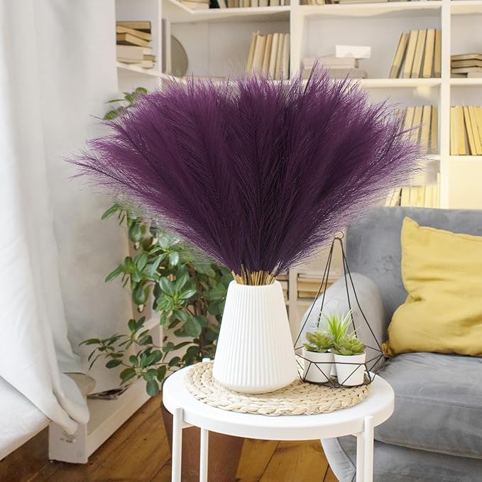 50pcs Pink Faux Pampas Grass Decor, 21.6" Short Artificial Pompous Grass Floral Fake Pompas Grass Branches Vase Filler Flower Arrangement for Home Wedding Boho Decor