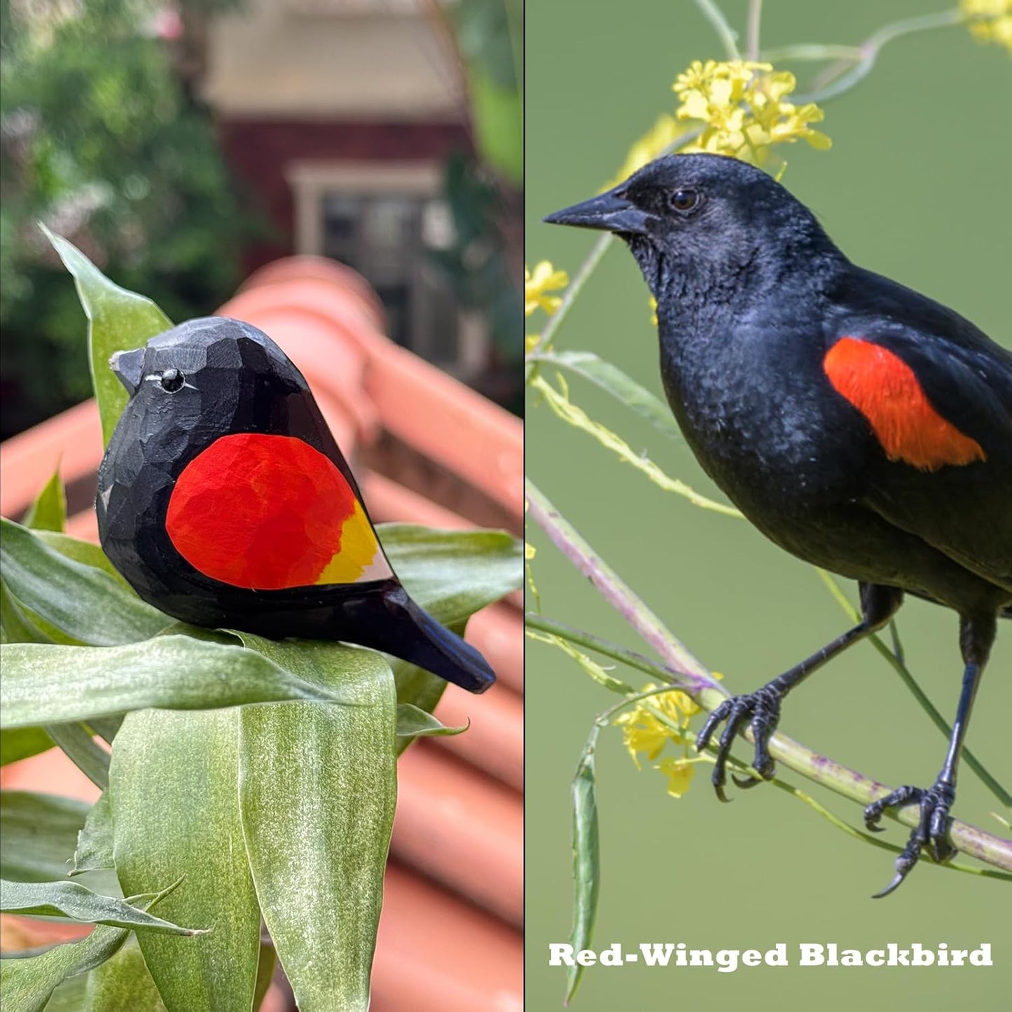 LWINGFLYER Wooden Bird Figurines Artificial Realistic Red-Winged Blackbird for Christmas Decoration, Artificial Bird Statue,Gift for Bird Lovers, Carved Small Animal Ornament Christmas Home Decor