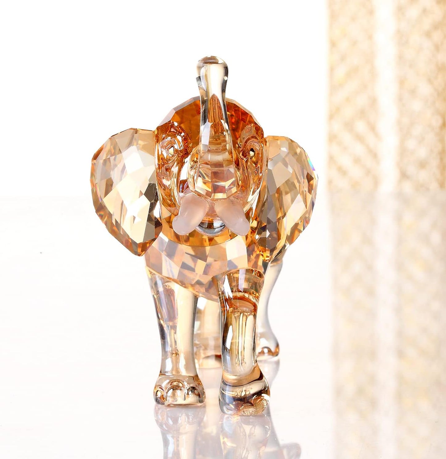 Crystal Lucky Elephant Figurine Collection Ornament Statue Animal Collectible Home Decor (Gold)