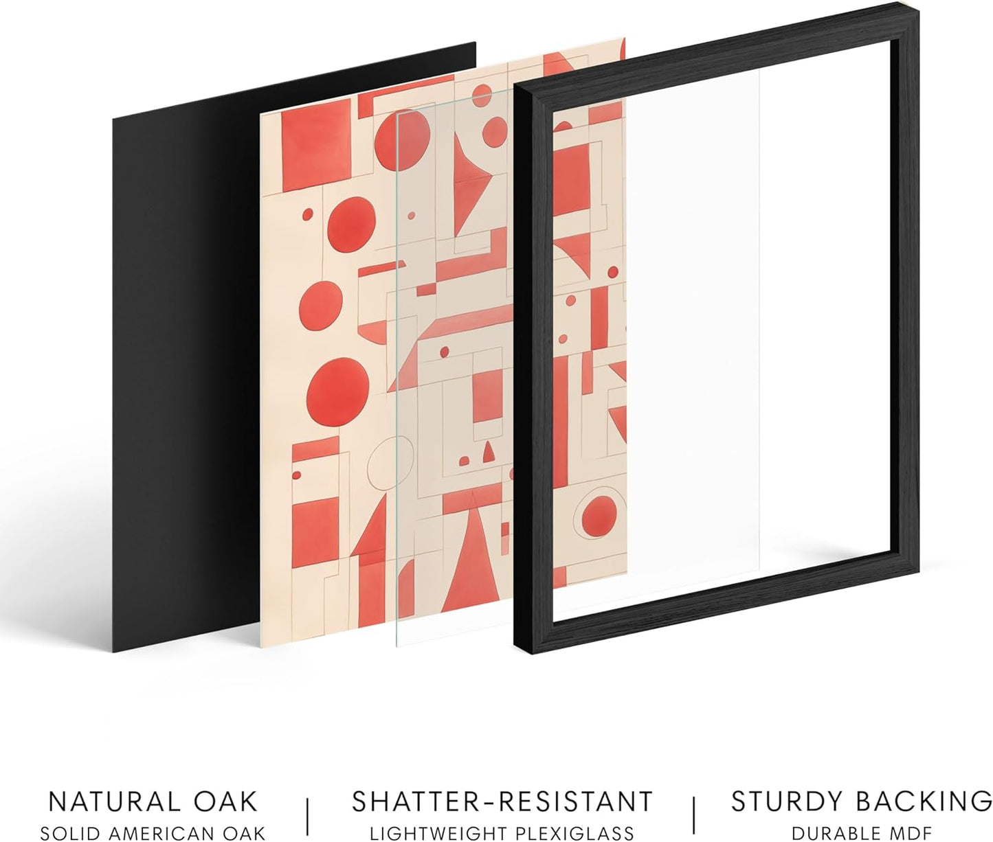 HAUS AND HUES Colorful Abstract Wall Art - Minimalist Retro Picture for Living Room Decor, Red and Pink Modern Wall Art Painting (Red Geometric, Black Frame, 24x36)