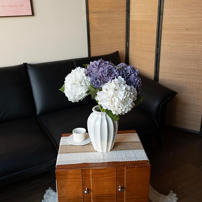 4Pcs 22'' Lifelike Artificial Hydrangea,2 White & 2 Light Purple Large Real Touch Flowers Artificial Flowers Dry Flowers Outdoor Wedding Christmas Office Family Party Living Room Table Deco