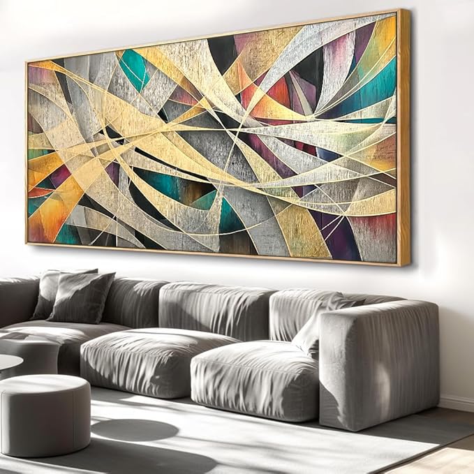 Wall Art - Framed Modern Canvas Abstract Painting for Living Room, Bedroom Home Office Decor, 48x24 Inch Ready to Hang