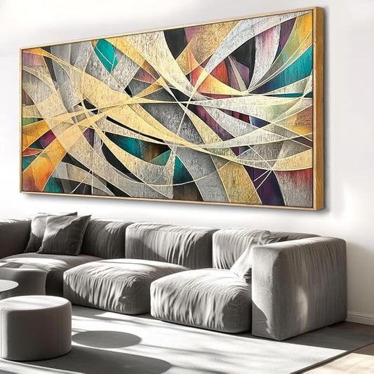 Wall Art - Framed Modern Canvas Abstract Painting for Living Room, Bedroom Home Office Decor, 48x24 Inch Ready to Hang