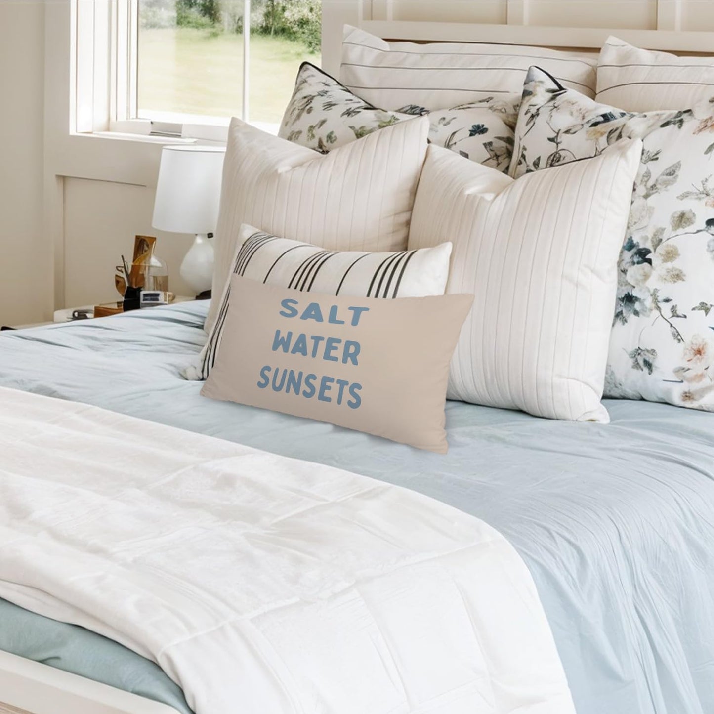 Coastal Beach Room Decor 12x20 Pillow Cover, Salt Water Sunsets Coastal Beachy Decorative Lumbar Pillow Covers for Girls Boys Bedroom College Dorm Sofa Couch