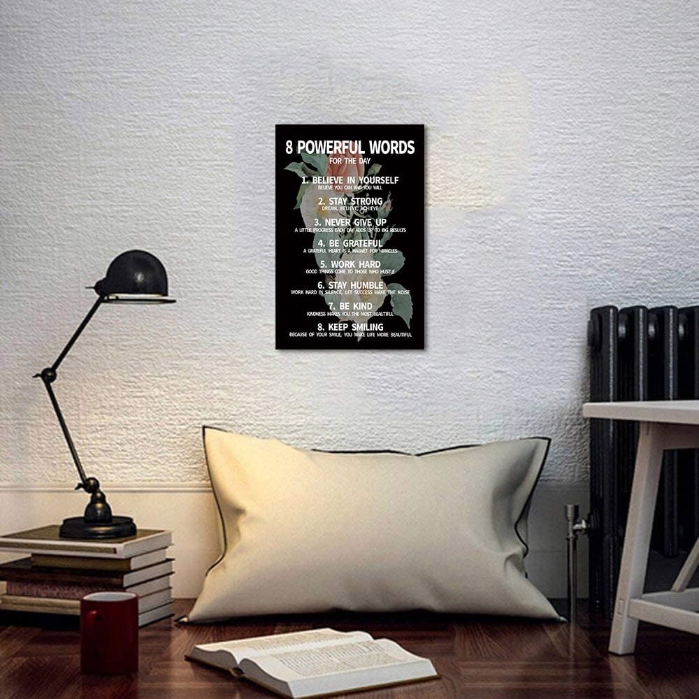 Inspirational Office Quotes Sayings - 8 Powerful Words for The Day Canvas Decoration Paintings with Flower Background Suitable for Office School Library Home Wall Hangings HD Print-18 inch x 24 inch