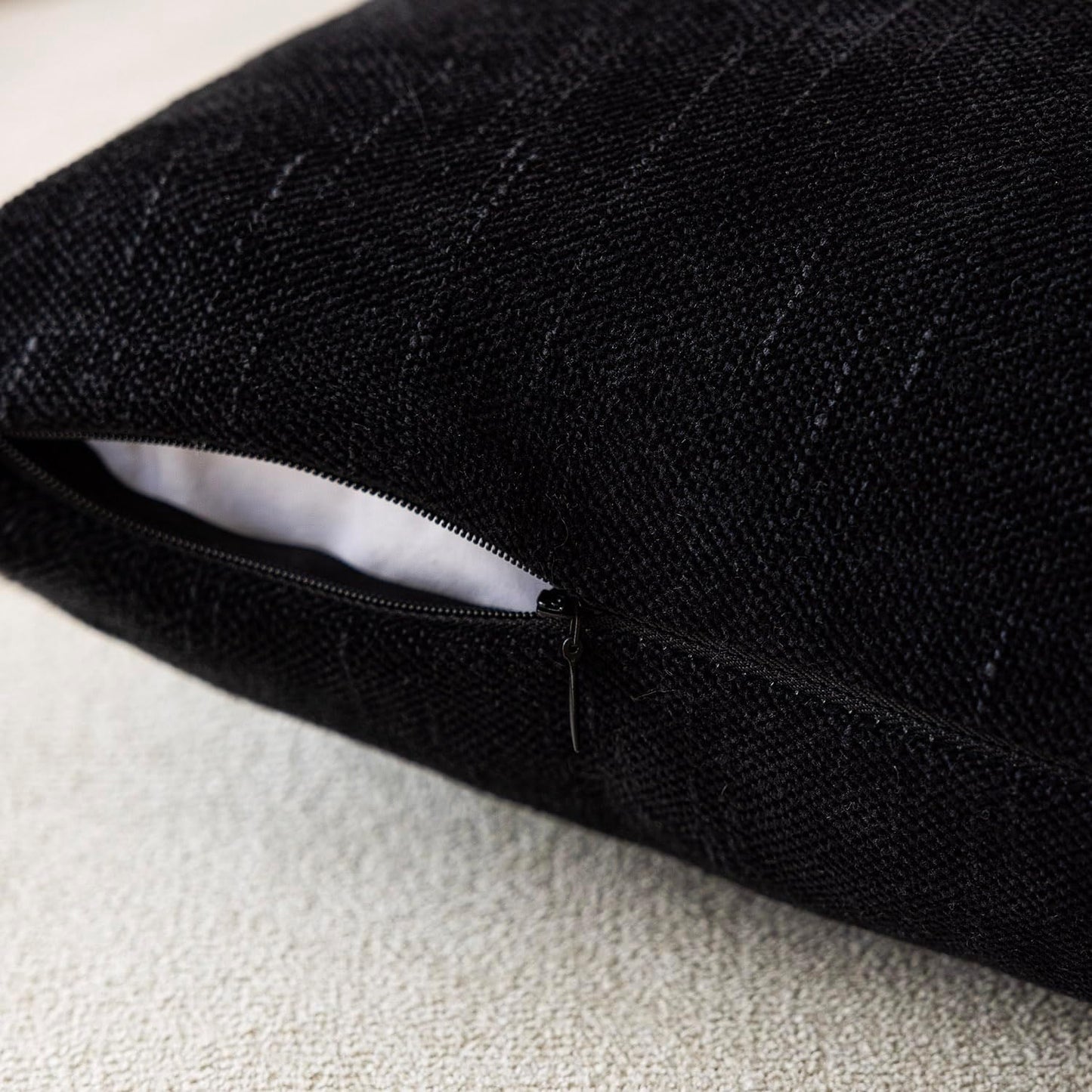 Foindtower Pack of 2 Soft Textured Throw Decorative Pillow Covers Lumbar Accent Solid Cushion Cover Cozy Farmhouse Pillow Case with Zipper for Couch Sofa Bedroom Living Room 12x20 Inch, Black