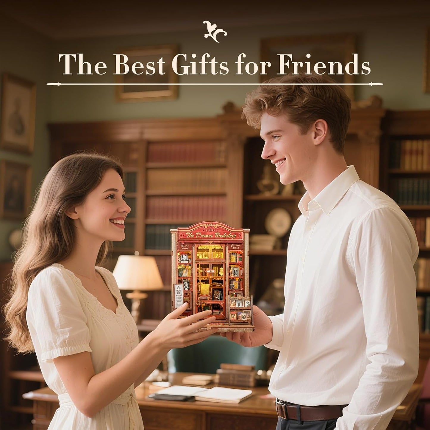 Fsolis Book Nook Kit, DIY Bookshelf Miniature Bookshelf Kit for Adults Tiny House 3D Puzzle Booknook Adult Craft Gifts for Women Teenagers Book Lovers (The Drama Bookshop)