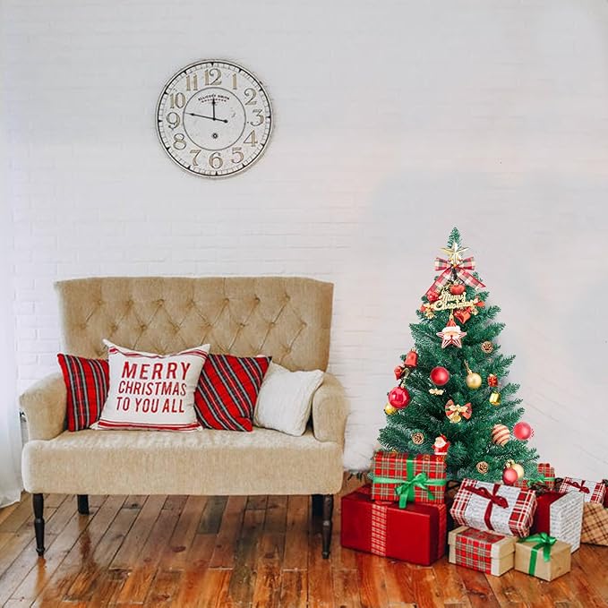 3FT Artificial Christmas Tree, Green Tabletop Christmas Tree with Metal Stand 160 Branch Tip Mini Xmas Pine Tree for Party Supplies Indoor Outdoor Holiday Home Decoration