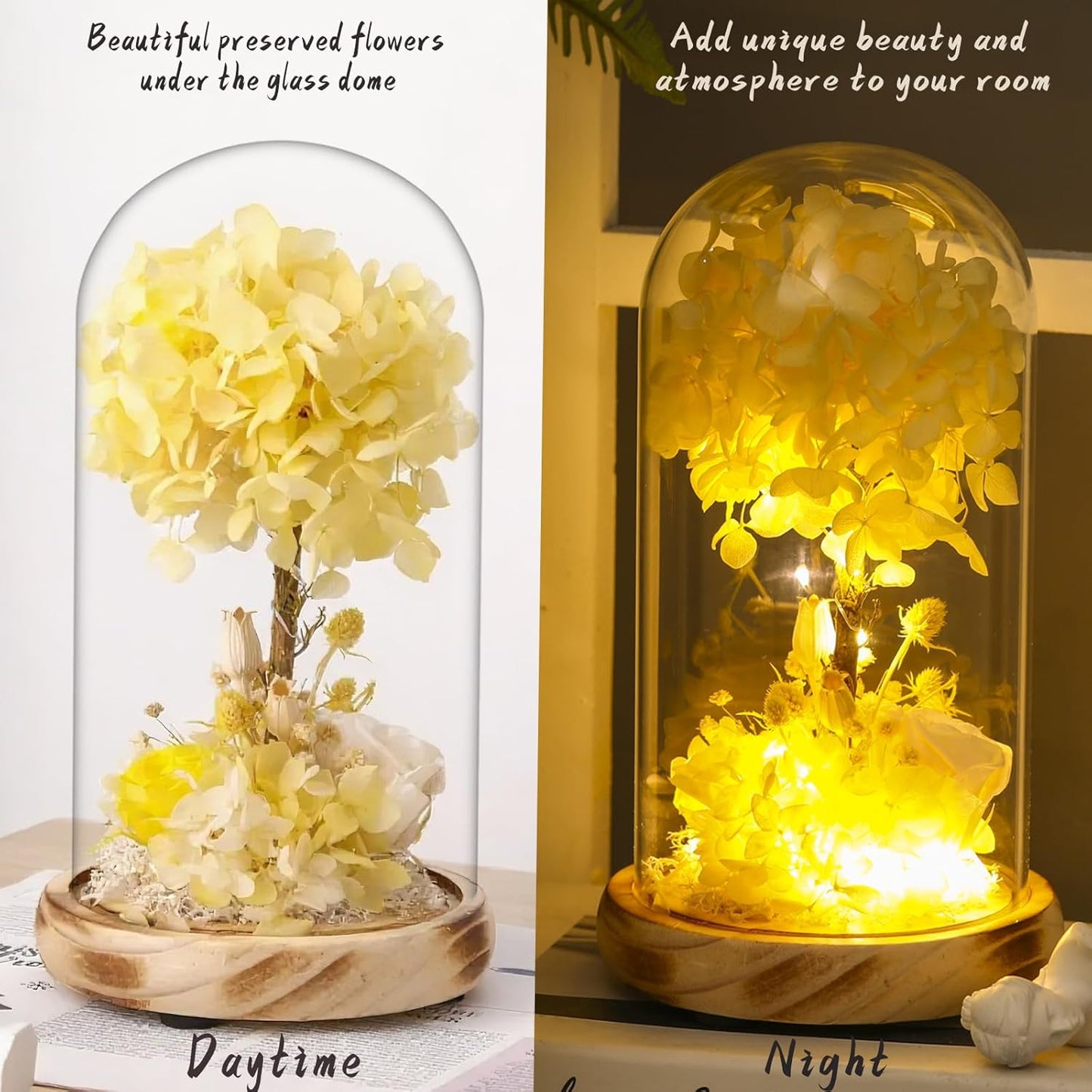 LED Lighted Floral Arrangement in Glass Vase, Artificial Yellow Leaves with Yellow Roses, Battery Operated