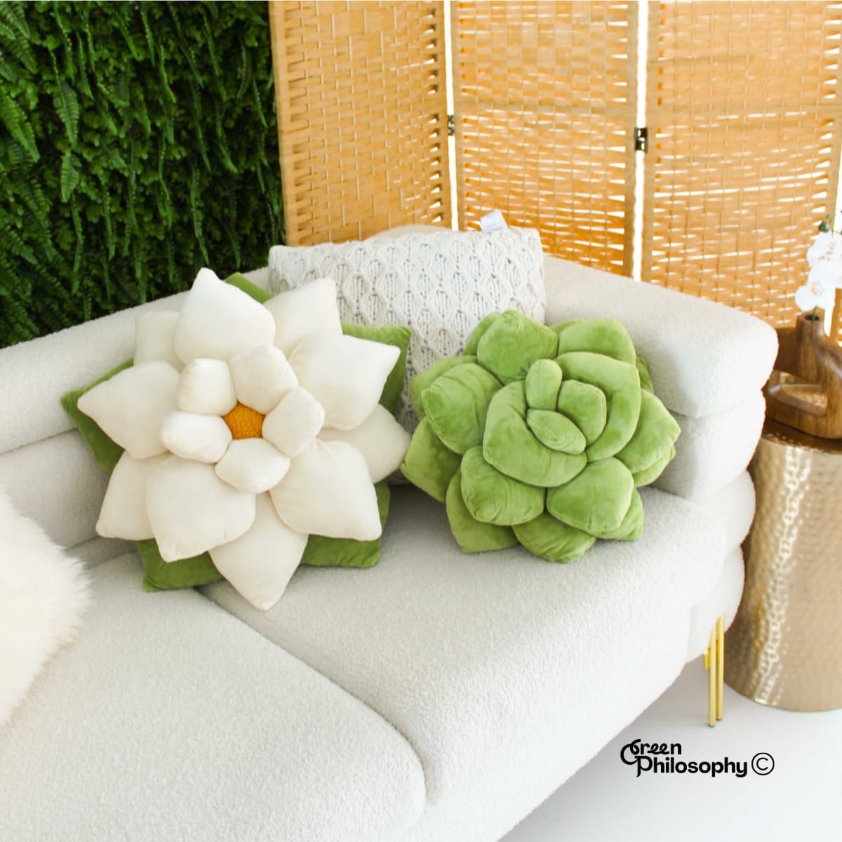 Green Philosophy Co. Succulent® Pillow 16" – Soft 3D Decorative Flower Throw Pillow, Unique Olive Green Plush Flower Cushion, Perfect for Couch, Sofa, Bedroom Decor, Gift for Plant Lovers