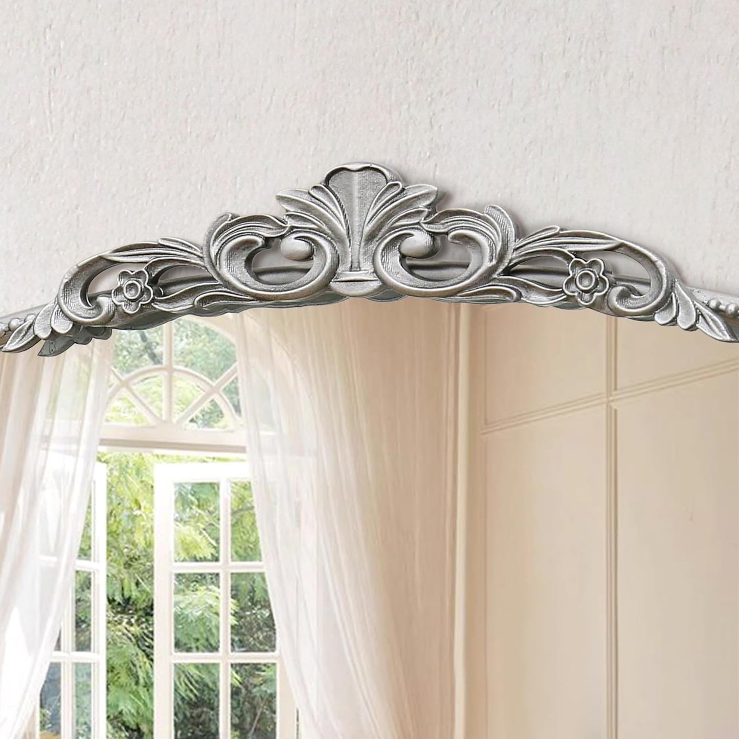 Micasso Vintage Wall Silver Mirror: 24" x 32" French Baroque Antique Mirror - Traditional Ornate Decorative Arched Mirrors for Wall/Bathroom/Entryway/Fireplace/Hallway - Home Decor for Living Room