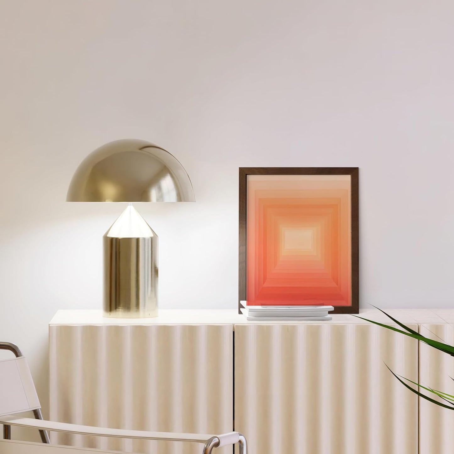 HAUS AND HUES Colorful Abstract Wall Art - Minimalist Retro Picture for Living Room Decor, Red and Pink Modern Wall Art Painting (Pink Geometric 2, Walnut Frame, 8x10)