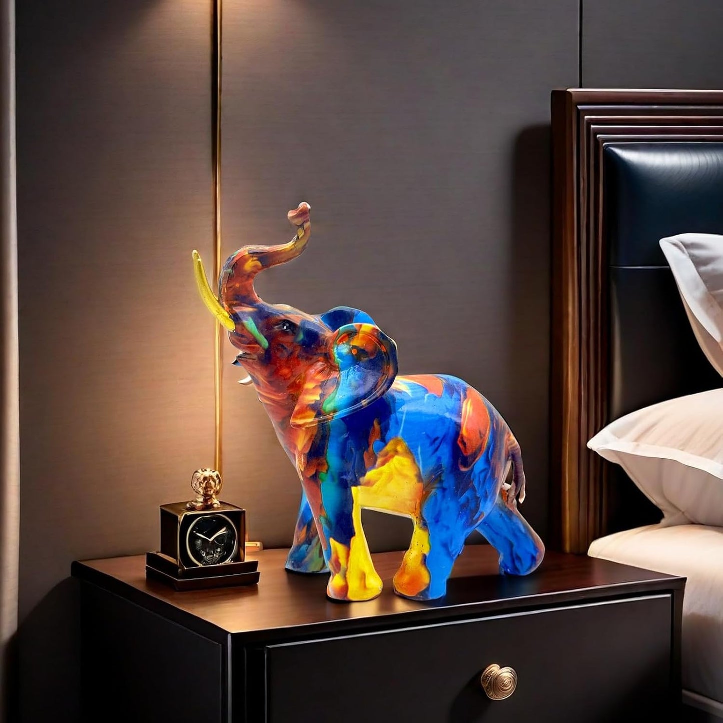 Colorful Elephant Statue Sculpture Figurine for Home, Office, Living Room, Desktop Decoration, Garden Outdoor Decor (Small)