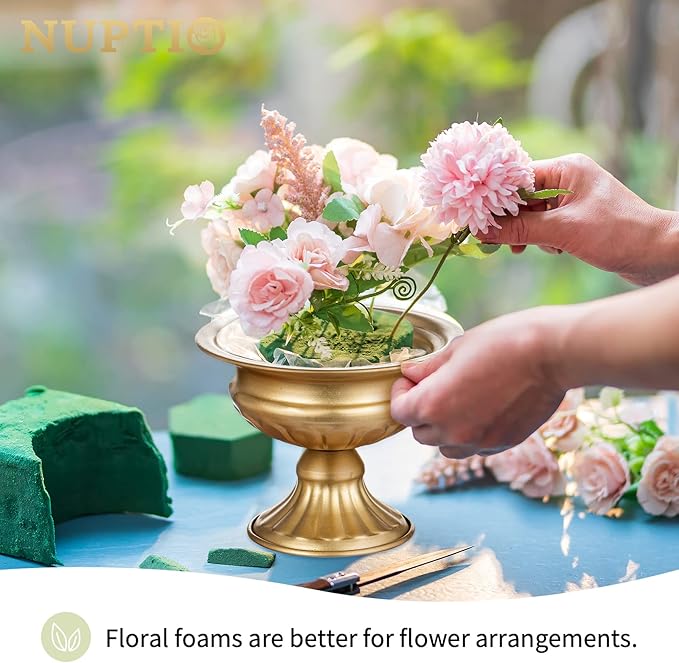 Nuptio Pcs of 2 Mini Sized Metal Urn Planter Elegant Wedding Centerpieces Vase for Wedding Party Decoration, 12.6cm/4.96" Tall Trumpet Vase Flower Holder for Anniversary Ceremony