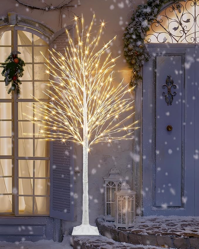 6 FT Lighted Birch Tree Artificial White Tree with 936 LED Timer Outdoor Artificial Trees for Christmas Festival Patio Home Indoor Decor