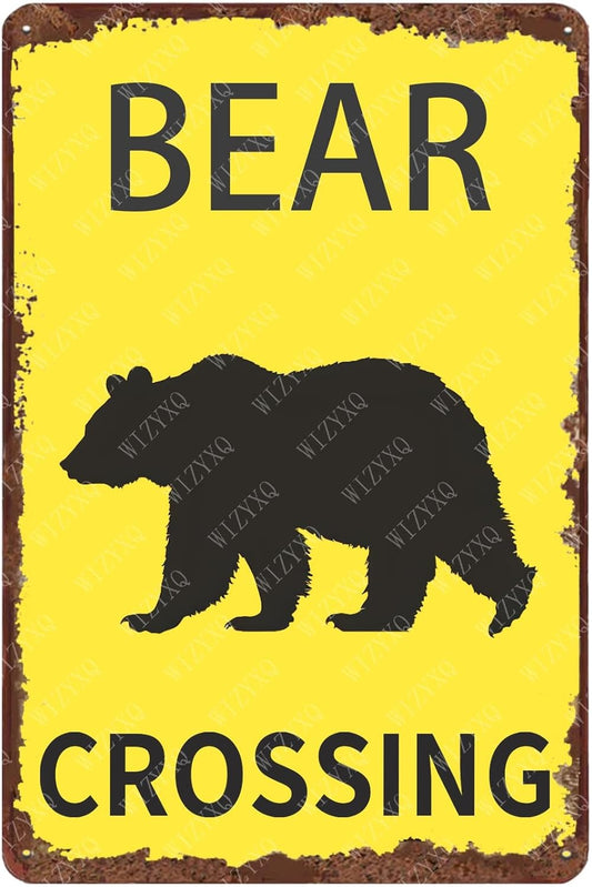Metal Signs Bear Crossing Vintage Tin Sign for Home Bar Living Room Garden Yard Outdoor Wall Decor 12x8 Inch