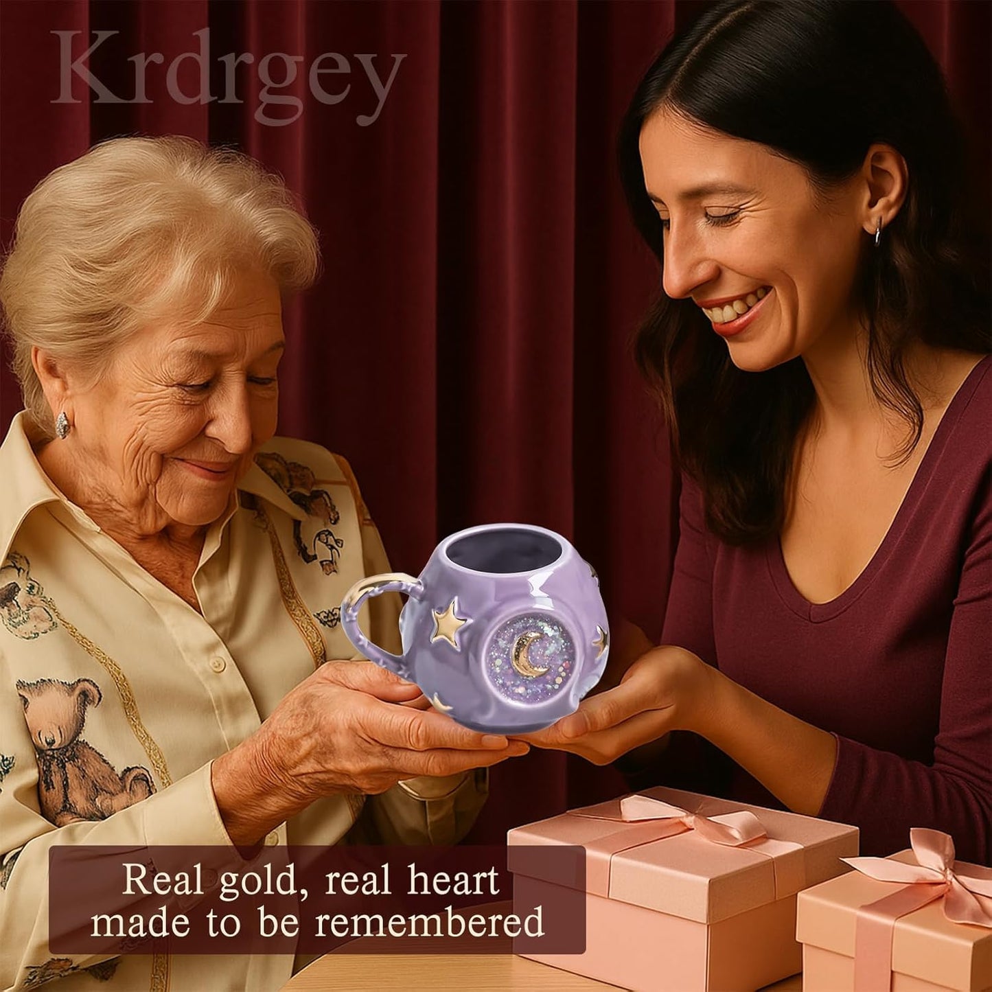 Handmade Coffee Cup 400ML with Fancy Tarot Star/Moon Design, Fashion Starry Sky Ice Coffee Cup, Gradient Pink Pottery Tea Cup for Home/Office (purple)