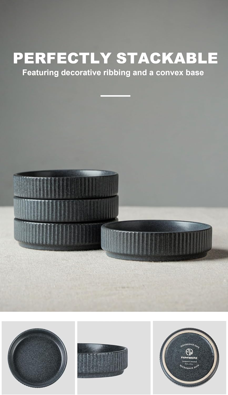 famiware Star Soy Sauce Dish Ceramic Dipping Bowls Set of 6, 4 oz Individual Dip Sauce Cups/Bowls/Dishes/Plates, Small Serving Bowl for Side Dishes, Dessert, Ice Cream, Sushi - Matte Dark Charcoal