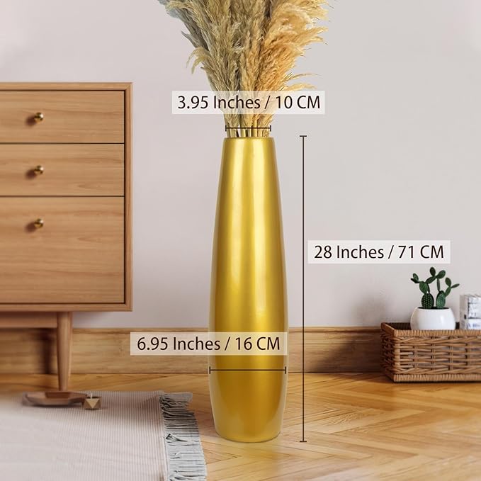 Gold Ceramic Tall Floor Vase,28 Inch Large Modern Flower Vases for Home Décor,Wicker Big Floor Vase Decorations for Farmhouse, Living Room,Bedroom,Standing Plastic Vase Decorative Tall