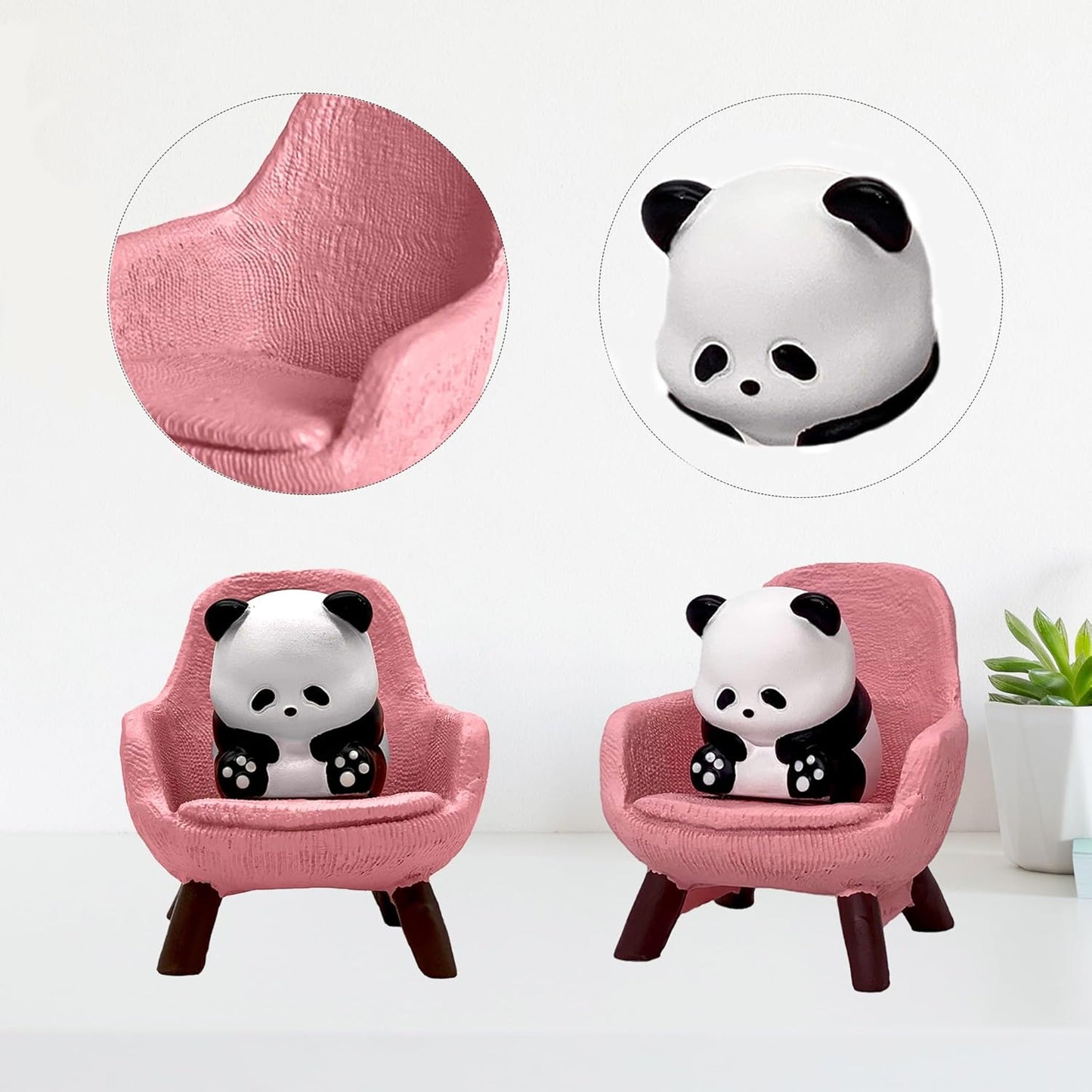 Miniature Panda Figurines Desk Decor, Pink Panda Sculpture Office Desk Accessories, Cute Mini Resin Animal Statue for Shelf and Garden Decor, Funny Gift for Panda Lovers