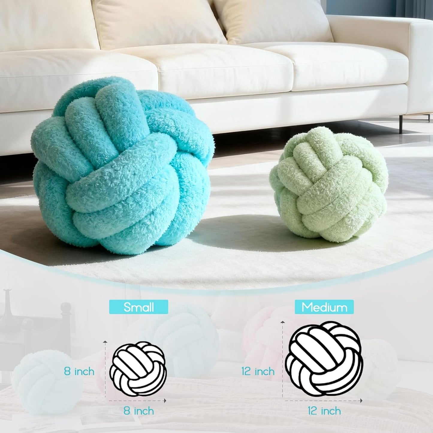 Knot Pillow Ball Plush - Decorative Throw Pillows for Bed Relieve Stress, Round Knot Cushion for Sofa Decor Pet Toy, Teal 12 inch