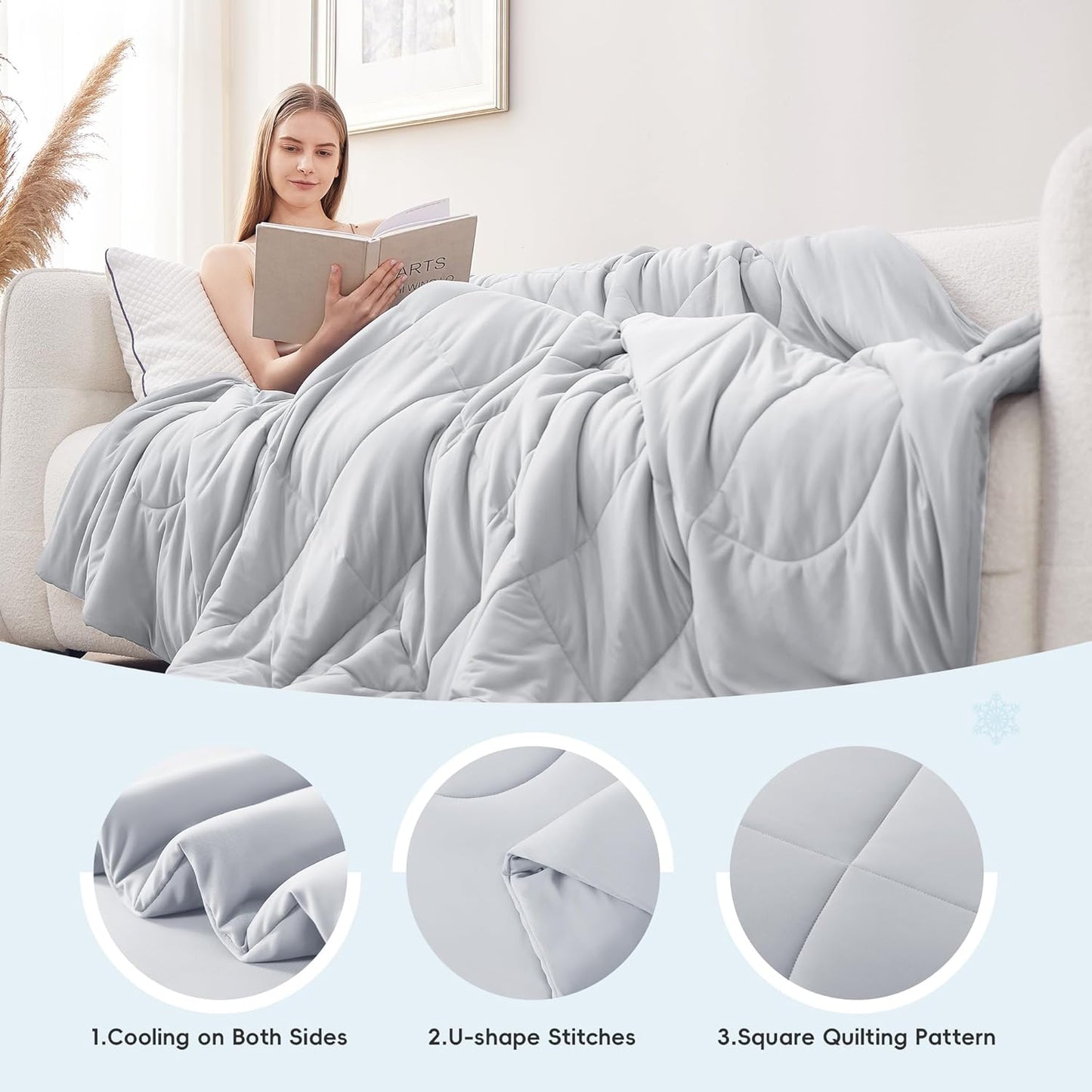 Cooling Comforter Twin/Twin XL Size, All Season Blanket for Hot Sleepers, Lightweight Comforter for Night Sweats, Double-Sided Cooling Bedding for Bed, Sofa, Office, Camping (Light Gray,68"*80")