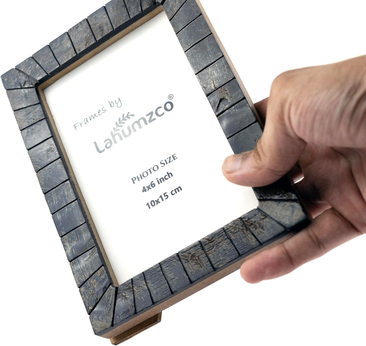 Horn Photo Frame 4x6 Inch – Natural Horn Texture with Hand Carving – Rustic Decorative Picture Frame for Tabletop & Wall – Black Handmade Vintage Look Home Decor Gift 6x4