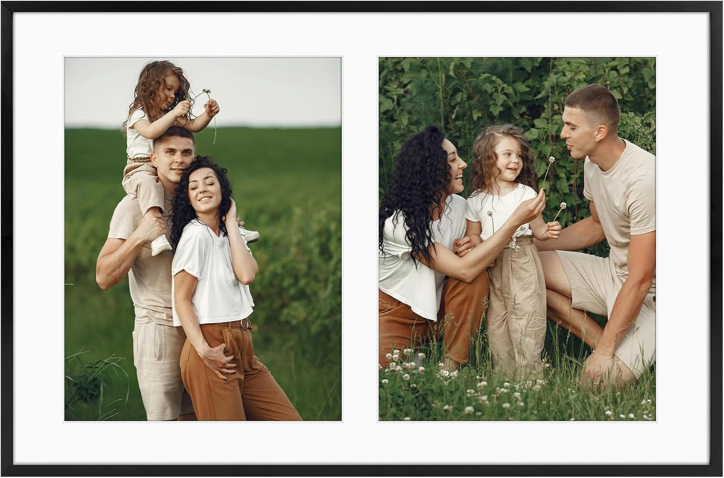 Frametory - 12x19 Aluminum Collage Picture Frame - Display 8x10 Pictures with 2 Openings Mat - Real Glass Front - Horizontal/Vertical Wall Mount - Black 1 Pack