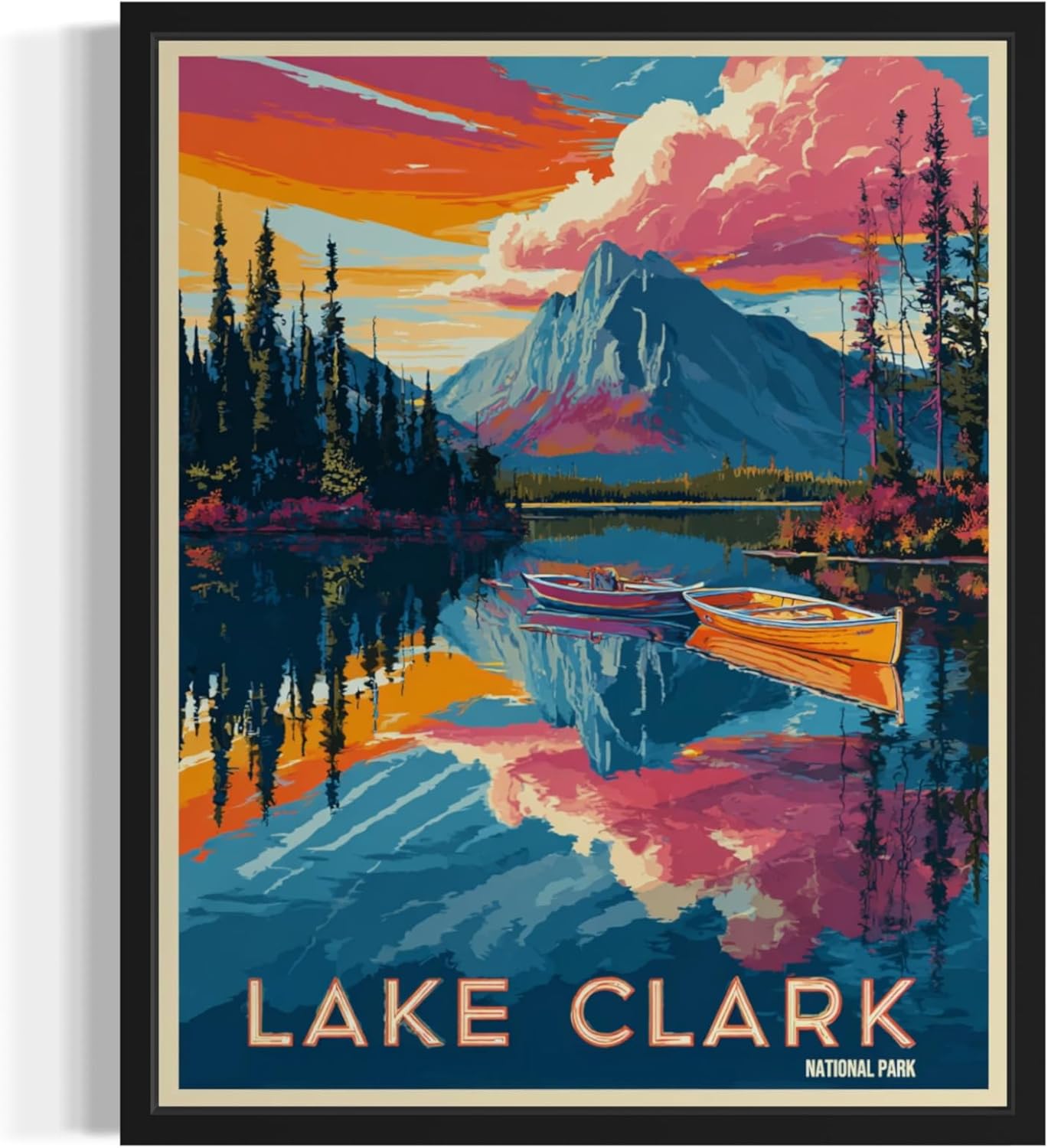 Lake Clark National Park Art Print Poster, Vintage Retro Pop Art Travel Wall Art Bedroom Bathroom Living Room Decor 185 (Lake Clark, 16 x 20 inches, Unframed)