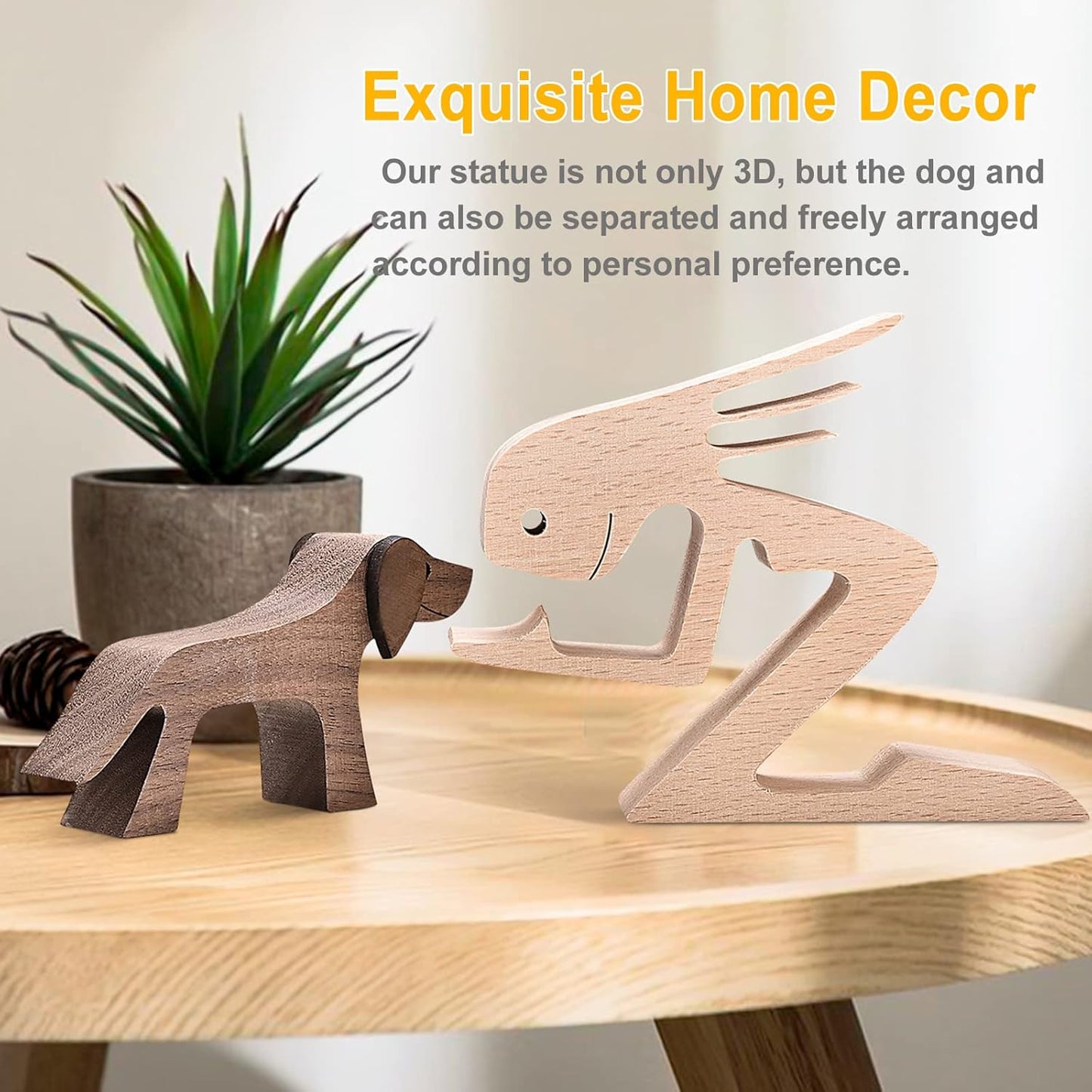 ISHINE Handmade Wooden Dog Gift, Wooden Carving Dog Statue for Home, Office, Living Room