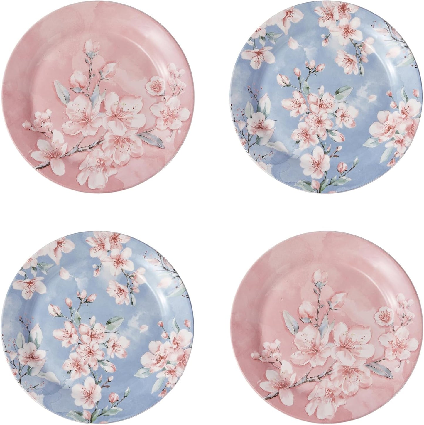 Bico Spring Sakura Salad Plates Set of 4, 8.75 Inch Ceramic Dessert Plates for Salad, Appetizer, Side Dishes, Microwave and Dishwasher Safe, Gift for Housewarming and Thanksgiving