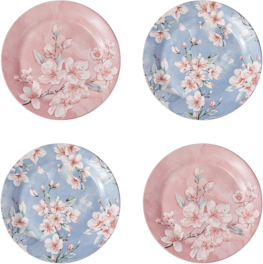 Bico Spring Sakura Salad Plates Set of 4, 8.75 Inch Ceramic Dessert Plates for Salad, Appetizer, Side Dishes, Microwave and Dishwasher Safe, Gift for Housewarming and Thanksgiving