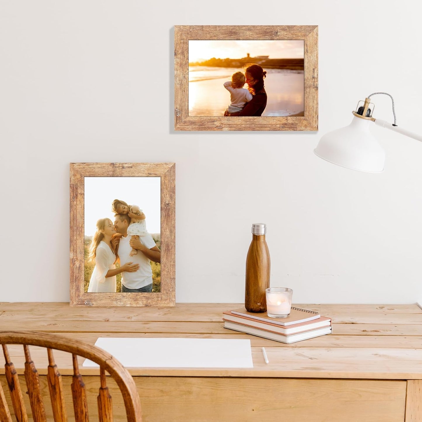 iRahmen 6x9 Picture Frame Set of 4, High Definition Real Glass Rustic Brown Frame, 6 x 9 Wood Photo Frames for Tabletop Display and Wall Mounting