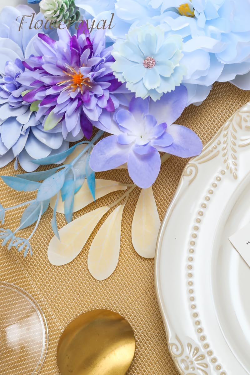 Floweroyal Artificial Flowers Combo Purple Flowers Mix Silk Flowers Dahlia Roses with Stems for DIY Wedding Bridal Bouquets, Baby Shower, Floral Arrangement, Table Centerpieces, Home Decorations.