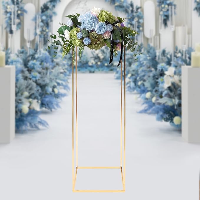 1 Pcs Metal Flower Stand for Wedding Centerpieces Stand Column Vases Wedding Flower Stand Rectangular Geometric Gold Centerpieces Stands for Wedding Decorations Home Party Event (39.37inch)