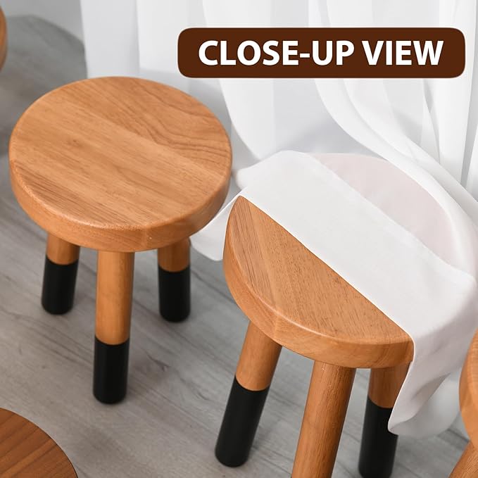 Rubber Wood 9" Round Plant Stand |Dip Dyed Black Stool, Wood Riser |Milking Stool (10" H)