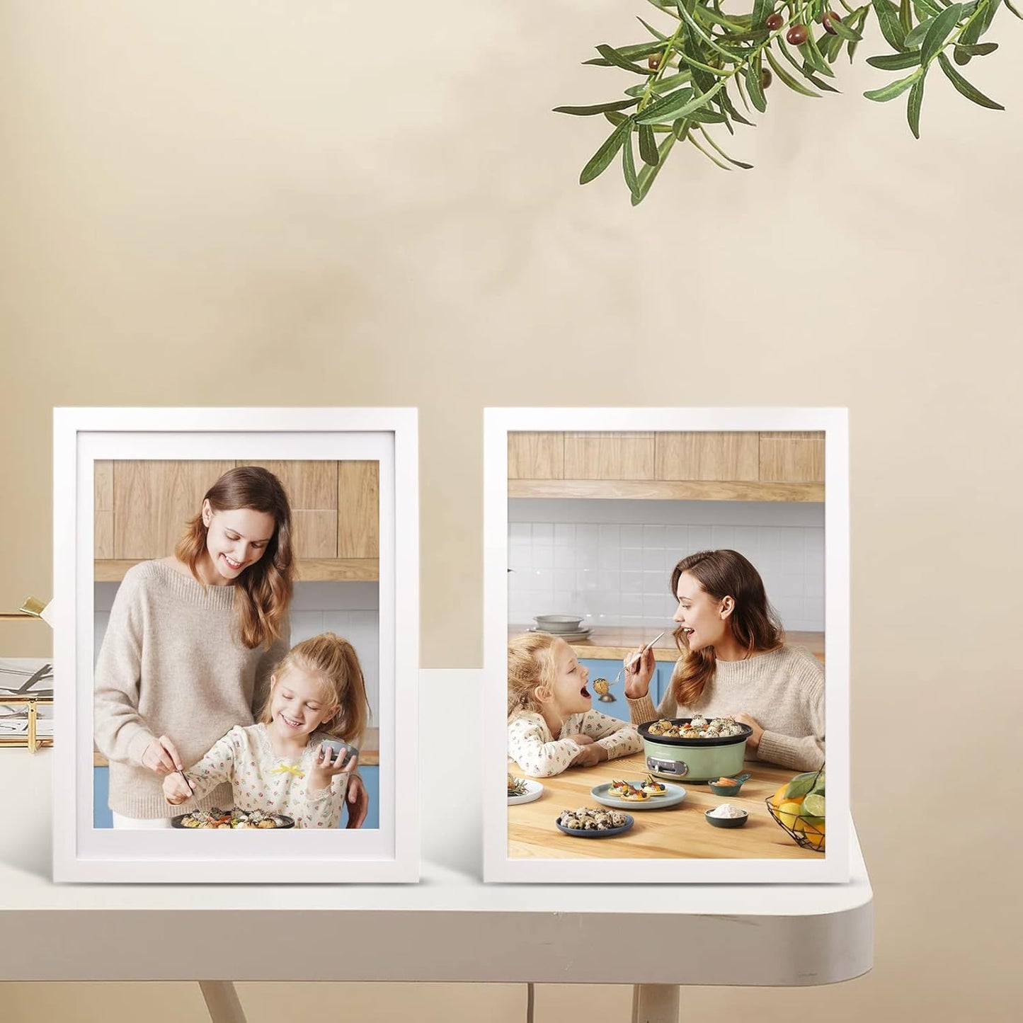 Egofine 12x16 Picture Frames Set of 4, Made of Solid Wood Covered by Plexiglass 9x12 and 11x14 with Mat or 12x16 without Mat, for Wall Mounting Photo Frame White