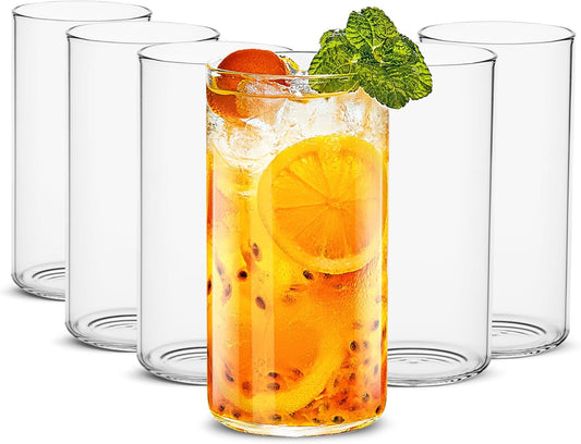 LUXU Drinking Glasses 19 oz, Thin Highball Glasses Set of 6,Clear Tall Glass Cups For Water, Juice, Beer, Drinks, and Cocktails and Mixed Drinks