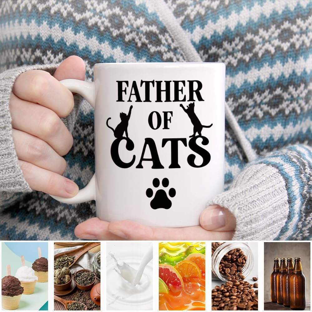 Father Of Cats Ceramic Coffee Mug for Men, Funny 11oz Black Cat Coffee Mug Gifts For Cats Lover, Novelty Fathers Day Christmas Birthday Present, Cat Dad Gifts