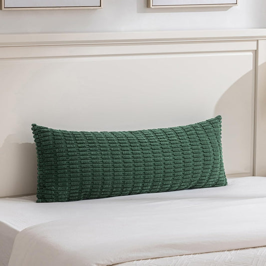 Fancy Homi 1 Pack Hunter Green Long Lumbar Body Decorative Throw Pillow Covers 14x36 Inch for Bed Couch Bedroom Bench, Soft Corduroy Rectangle Solid Forest Green Pillow Case 35x91 cm