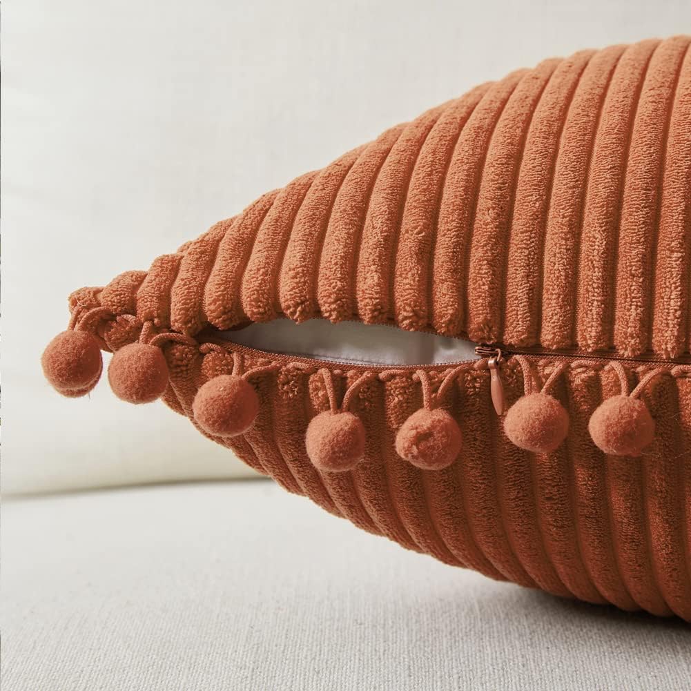 Fancy Homi 2 Packs Rust 26x26 Pillow Covers, Euro Pillow Covers with Pom-poms, Big Throw Pillow Covers for Couch Bedroom 66x66 cm