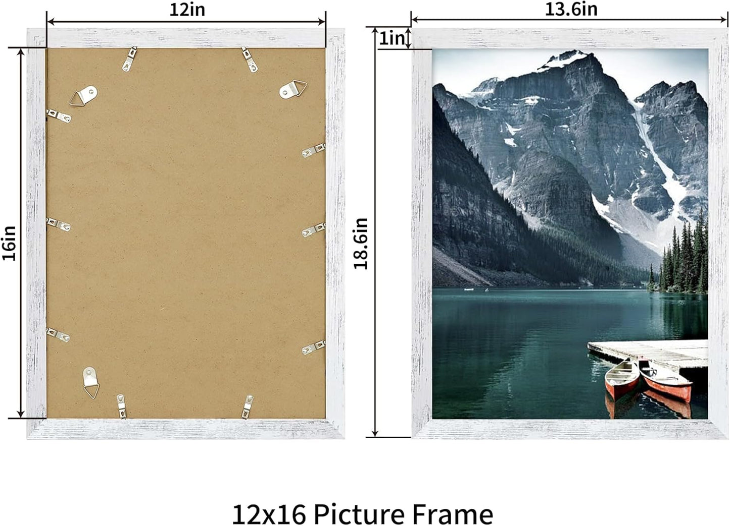 iRahmen 12x16 Picture Frame Set of 2 with Plexiglass, Distressed White Wood Poster Frames for Photo Gallery Wall Mounting Horizontal and Vertical