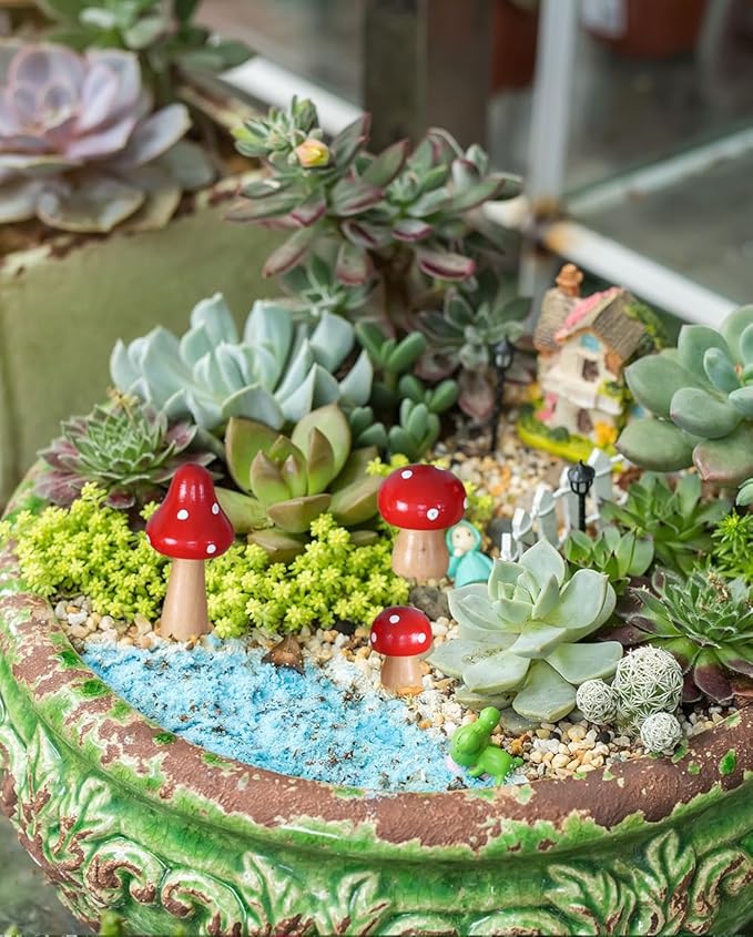 3Pcs Mushroom Decor Wooden Mini Figures Fairy Garden Accessories 2.9in 1.8in 1.2in Cute Miniature Mushrooms Home Decor for Bedroom Office Bonsai Fairy Garden Red