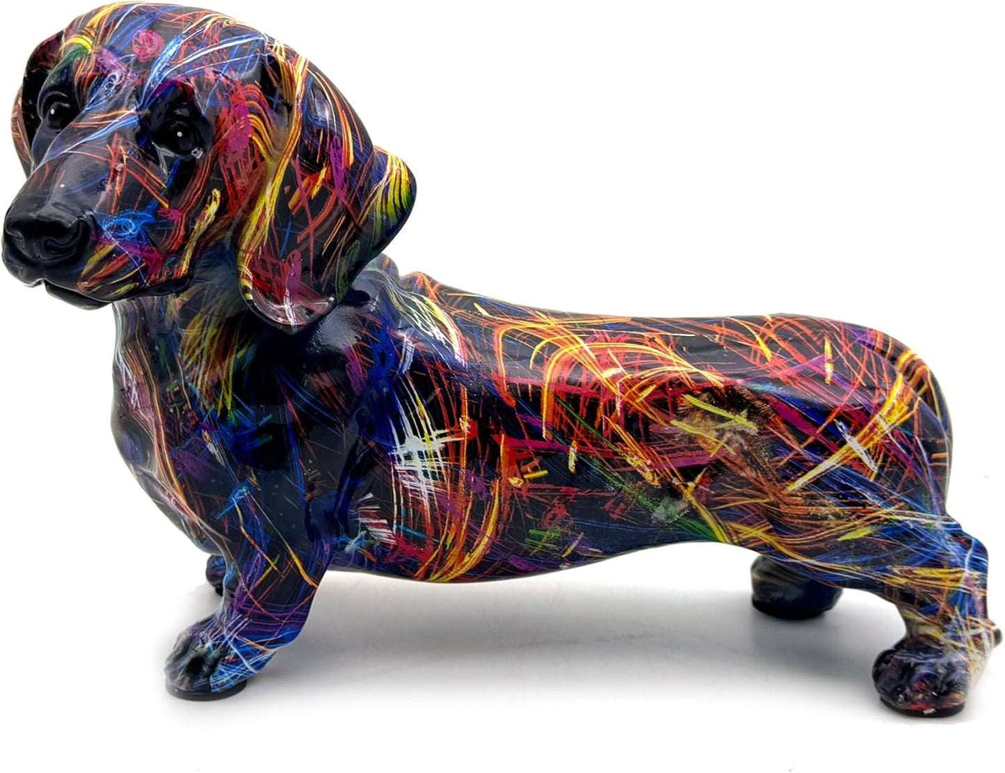 FUNSXBUG Colorful Dachshund Dog Statue Art Figurines Sculpture Collectibles Home Office Desktop Decor Outdoor Garden Display Decoration (Dachshund Dog 2)