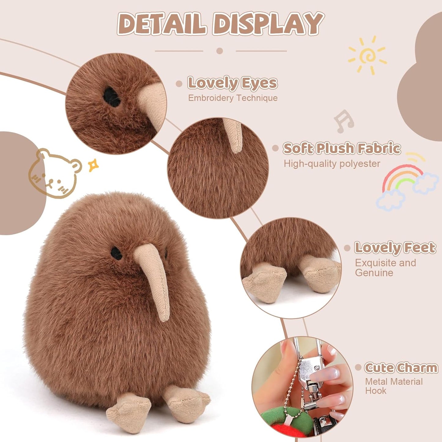 Kiwi Plush Bird Stuffed Animal Little Kiwi Stuffed Plush Toy - Realistic 4.5 inch Kiwi Plushie Christmas Birthday Valentine's Day Gift for Kids Girlfrends