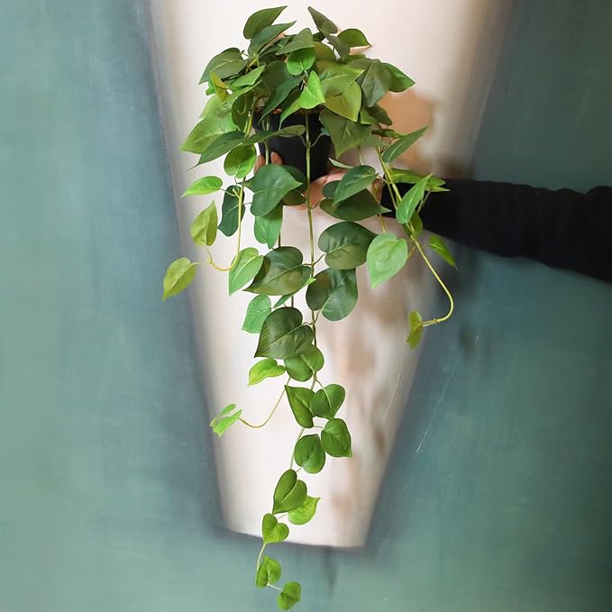 Fake Pothos Hanging Plants – 33" Set of 2 Faux Ivy Vines with Pots, Realistic Silk Devil’s Ivy for Indoor Décor, Low Maintenance Artificial Greenery for Home or Office (Green)